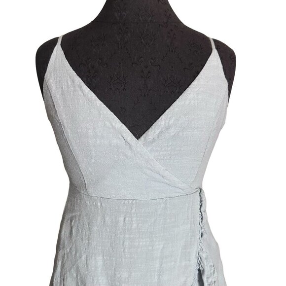 Lottie Moss Blouse Size Small Light Blue Faux Wrap Top Adjustable Straps Linen - Picture 4 of 7